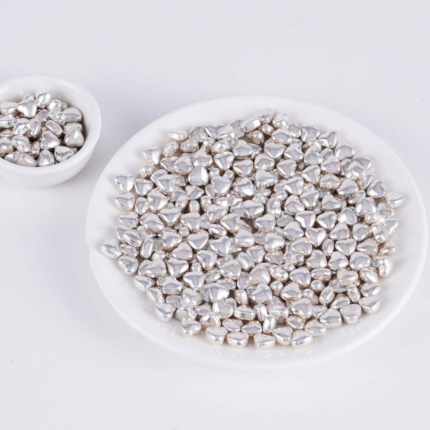 Kasvan Silver Heart Shapes Sprinkles - Edible Candy Pearls 100G/3.58 Oz, Mix Size, Baking Cake Decorations, Ice Cream Toppings A