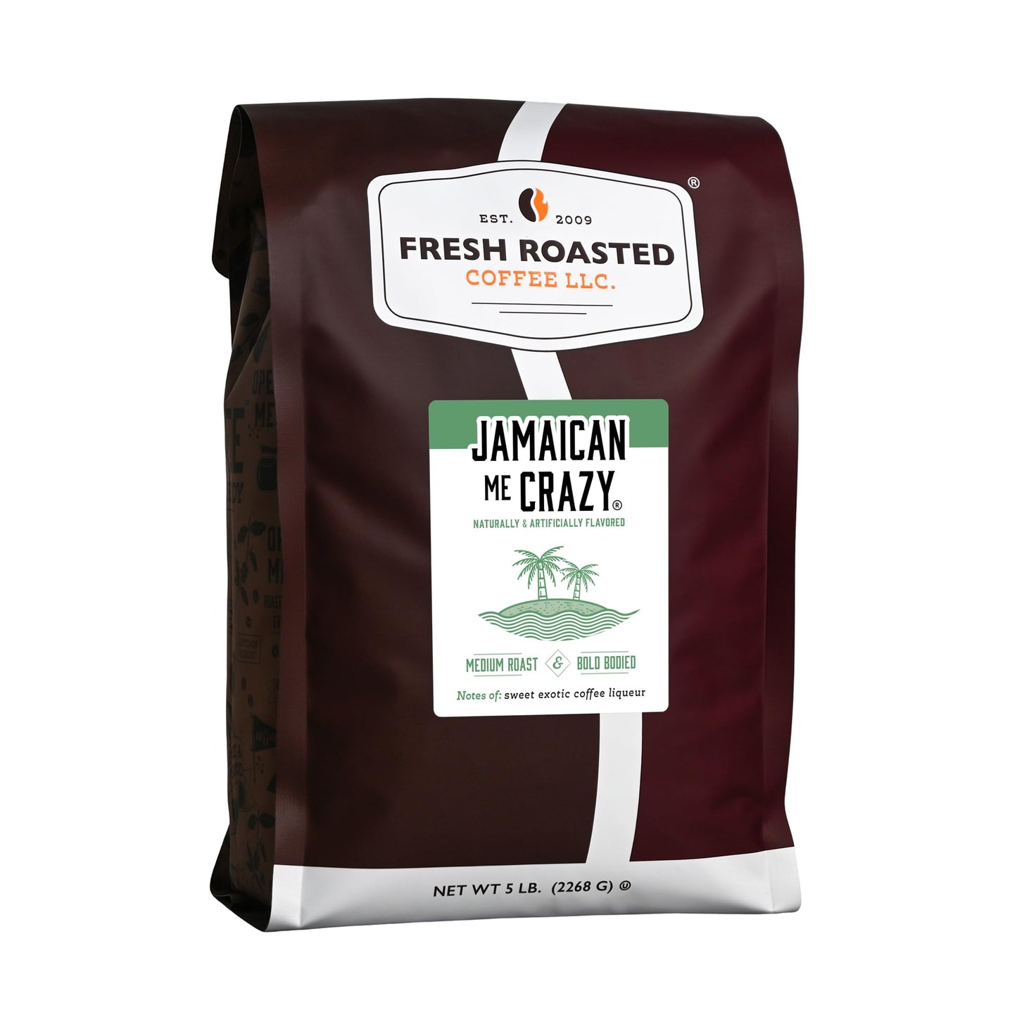Fresh Roasted Coffee Jamaican Me Crazy Flavored Whole Bean Coffee, Medium Roast, 5 lb (80 oz)