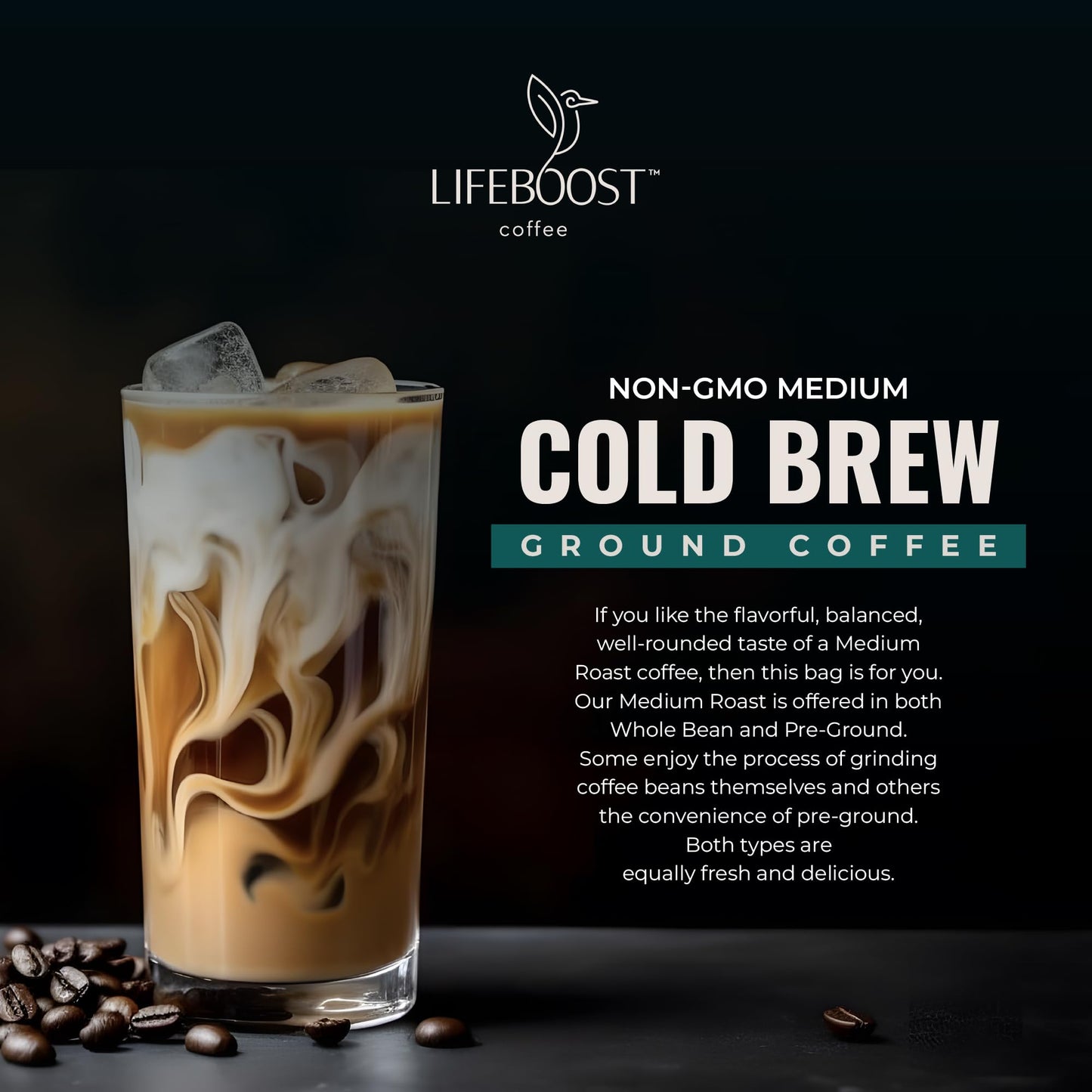 Lifeboost Medium Cold Brew Coffee - Low Acid Coarse Ground Coffee for Cold Brew - Single Origin Non-GMO USDA Organic Cold Brew C