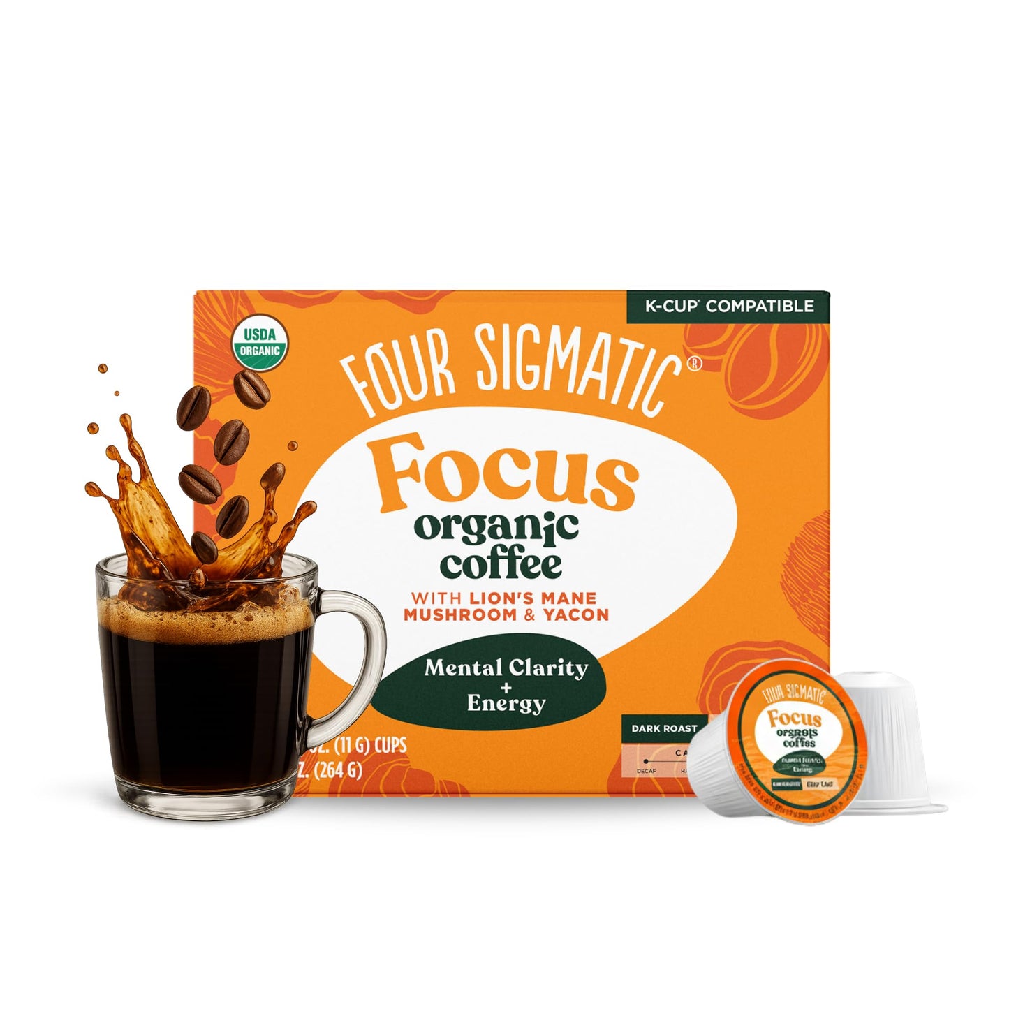 Four Sigmatic Mushroom Coffee K-Cups, Organic Dark Roast Coffee with Lion’s Mane, Vegan & Keto, 24 Count