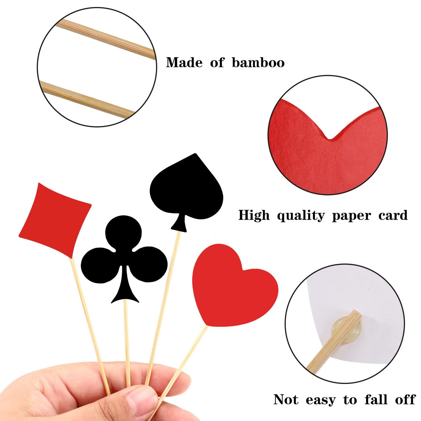 Boao  card-style Theme Party Decorations - 48 Count Bamboo Cupcake Toppers, Red, Playing Card Toothpicks for Birthdays and Celebrations