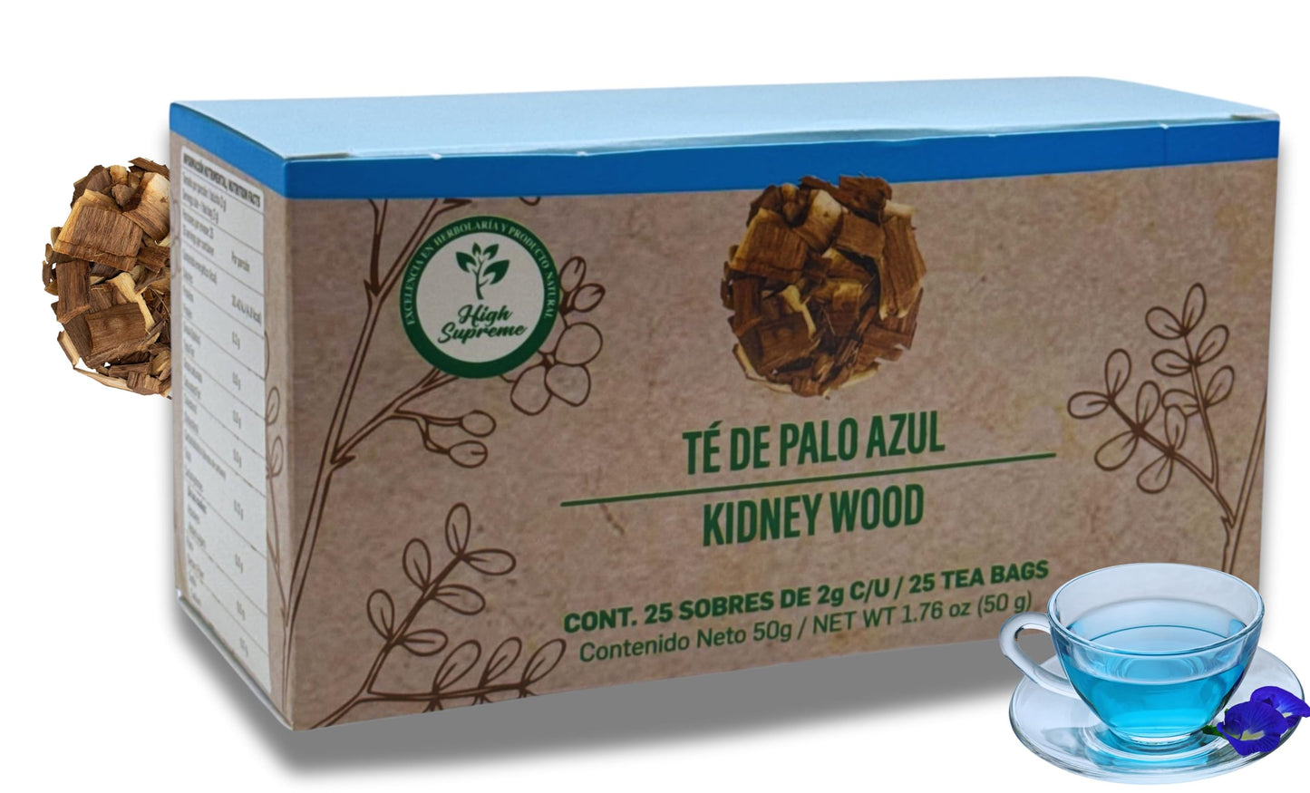 HIGH SUPREME Palo Azul Herbal Tea – 25 Caffeine-Free Tea Bags – 100% Natural, Vegan, Non-GMO, Hecho en México