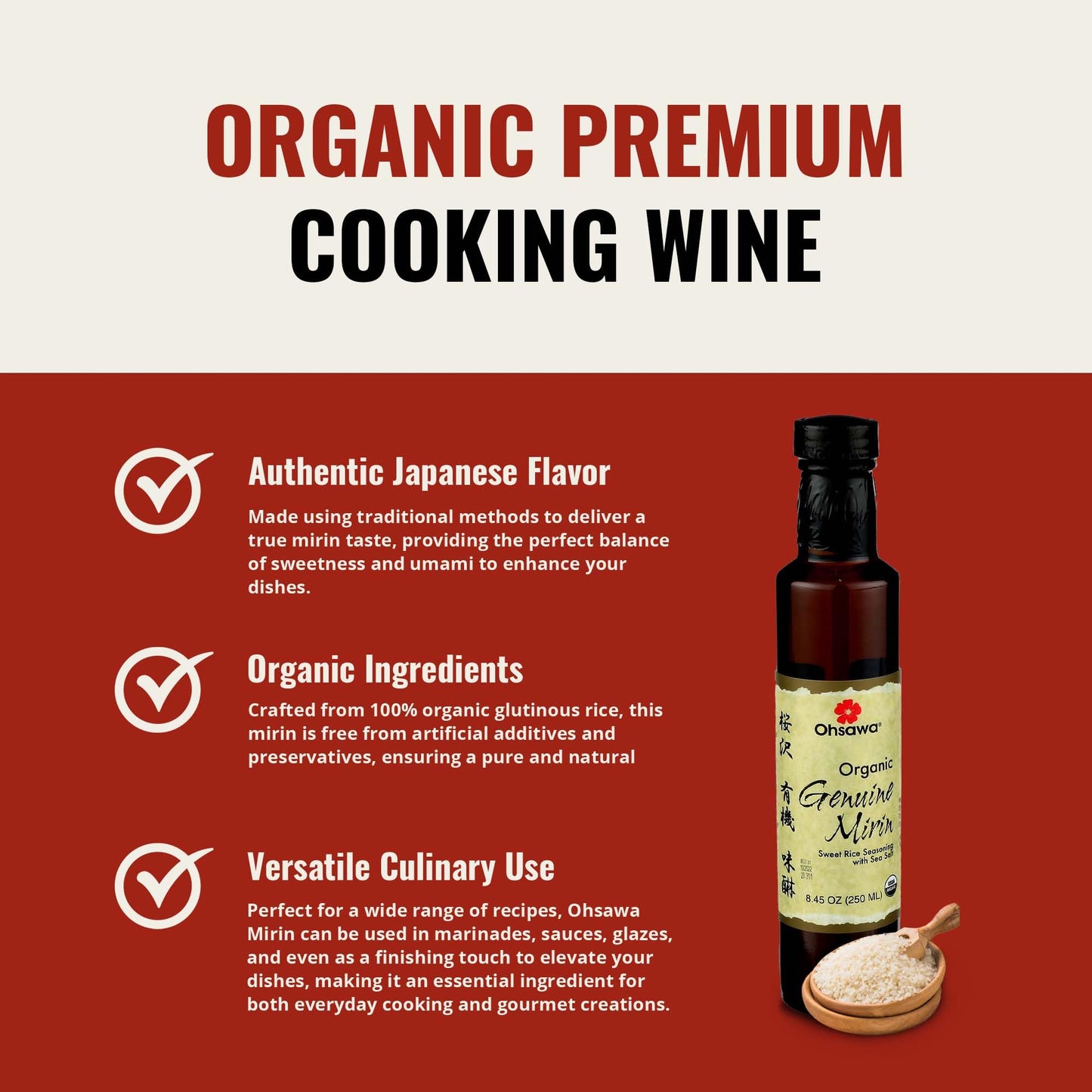 Ohsawa Genuine Mirin, Authentic Japanese Sweet Cooking Wine, Vegan, Non-GMO, 8.45 oz