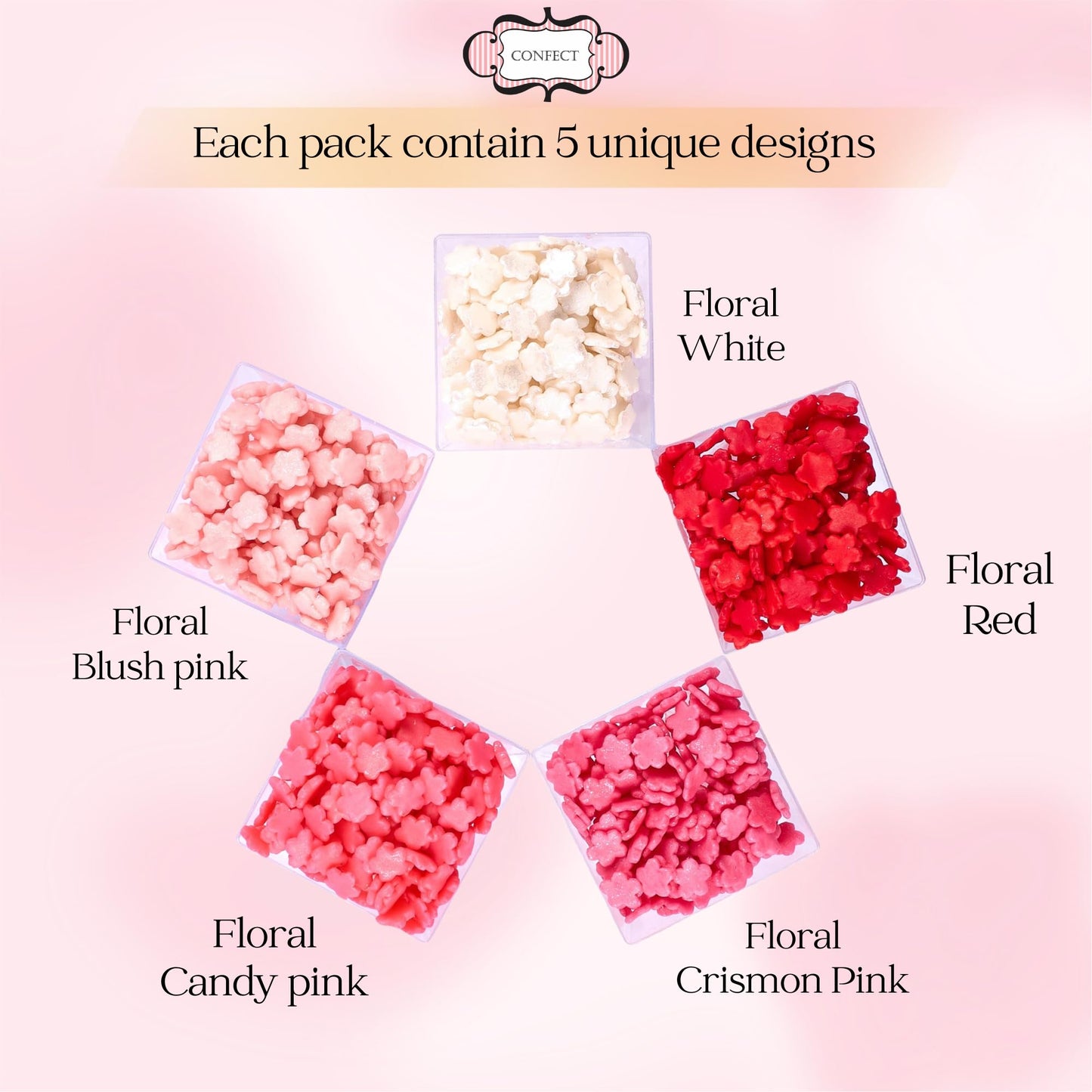 Confect Pink, Red & White Flowers Sprinkles | Anniversary Sprinkle | Sprinkles For Baking & Cake Decorative | Cookie Sprinkles |