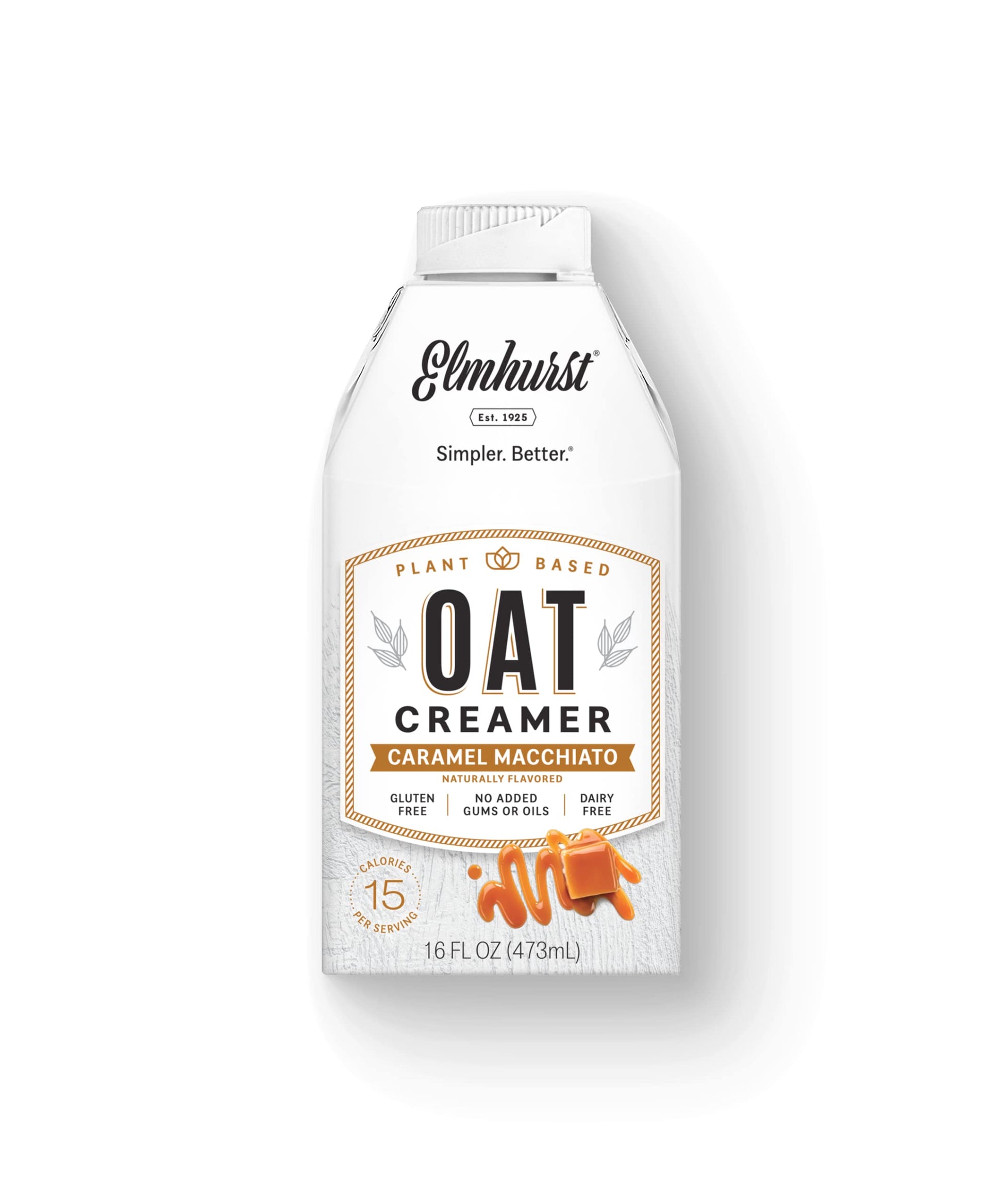 Elmhurst 1925 Caramel Macchiato Oat Creamer, Plant-Based, Vegan, 16 Ounce (Pack Of 6)