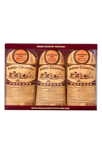Amish Country Popcorn | 3 (1 Lb Bags) Ladyfinger Kernels Gift Set | Old Fashioned, Non-Gmo And Gluten Free