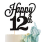 YCTHUNFISH Cake Topper Black Glitter Number 12 for 12th Birthday, Wedding Anniversary, Bamboo Material
