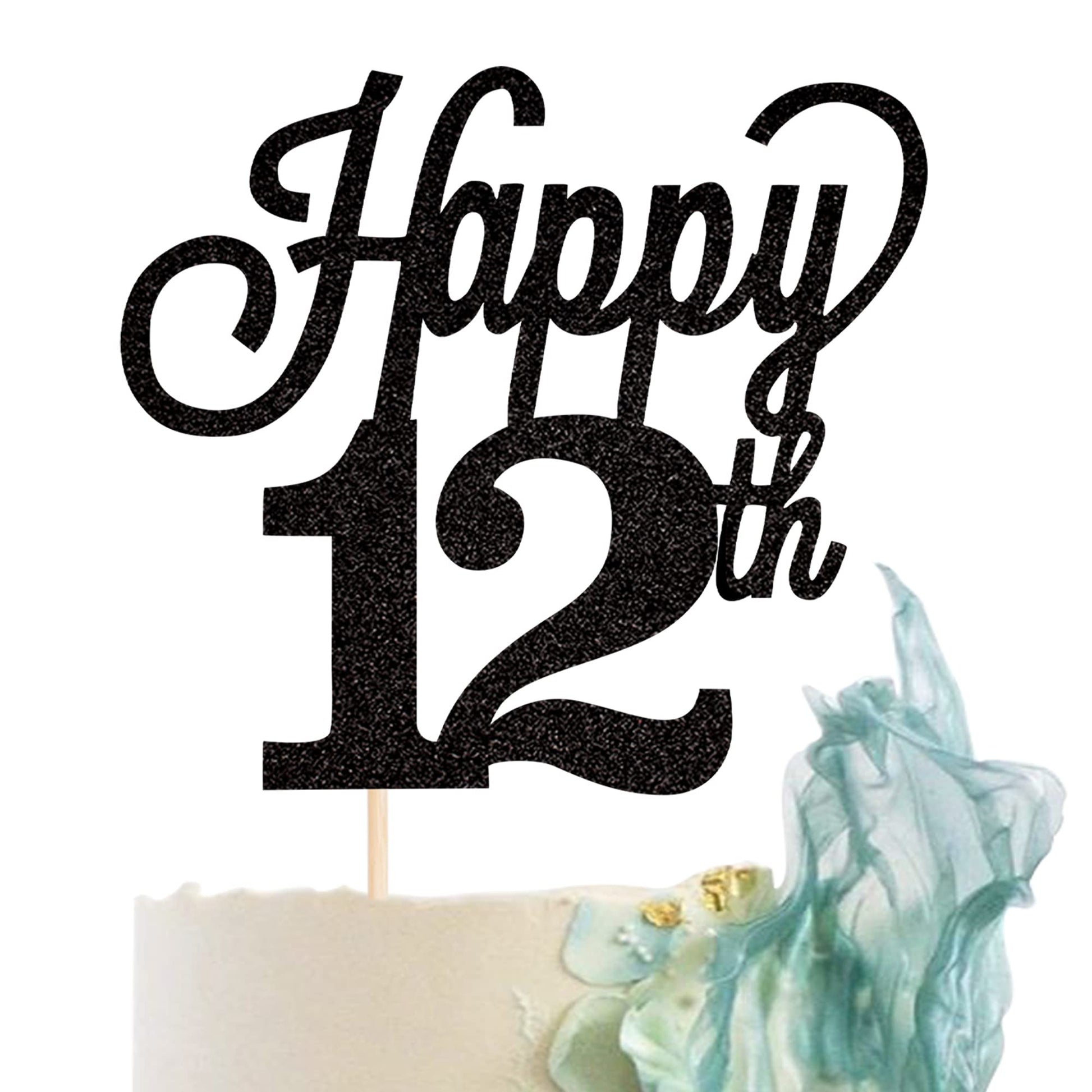 YCTHUNFISH Cake Topper Black Glitter Number 12 for 12th Birthday, Wedding Anniversary, Bamboo Material