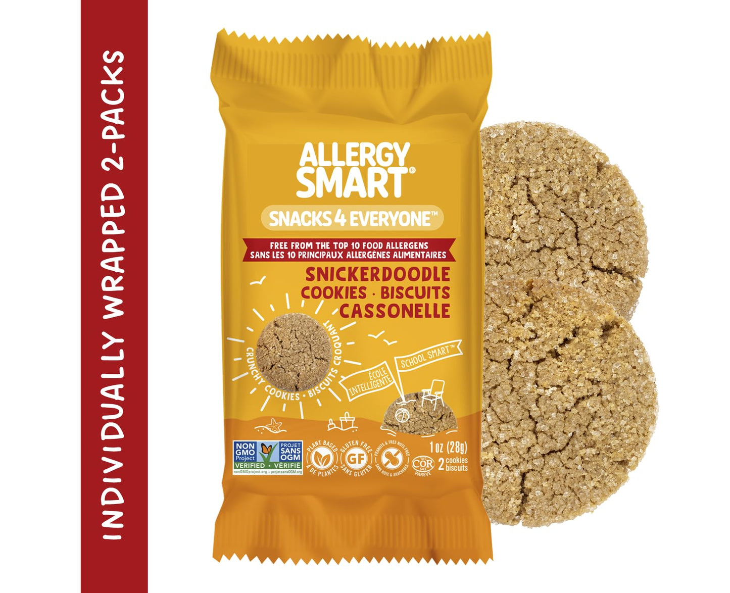 Allergy Smart Crunchy Vegan Cookies - Gluten Free, Nut Free, Egg Free, Soy Free, Dairy Free - 10 (1oz) 2 Packs