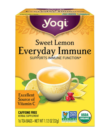 YOGI TEA Organic Sweet Lemon Immune Tea, 16 Count, Herbal Blend, Caffeine-Free