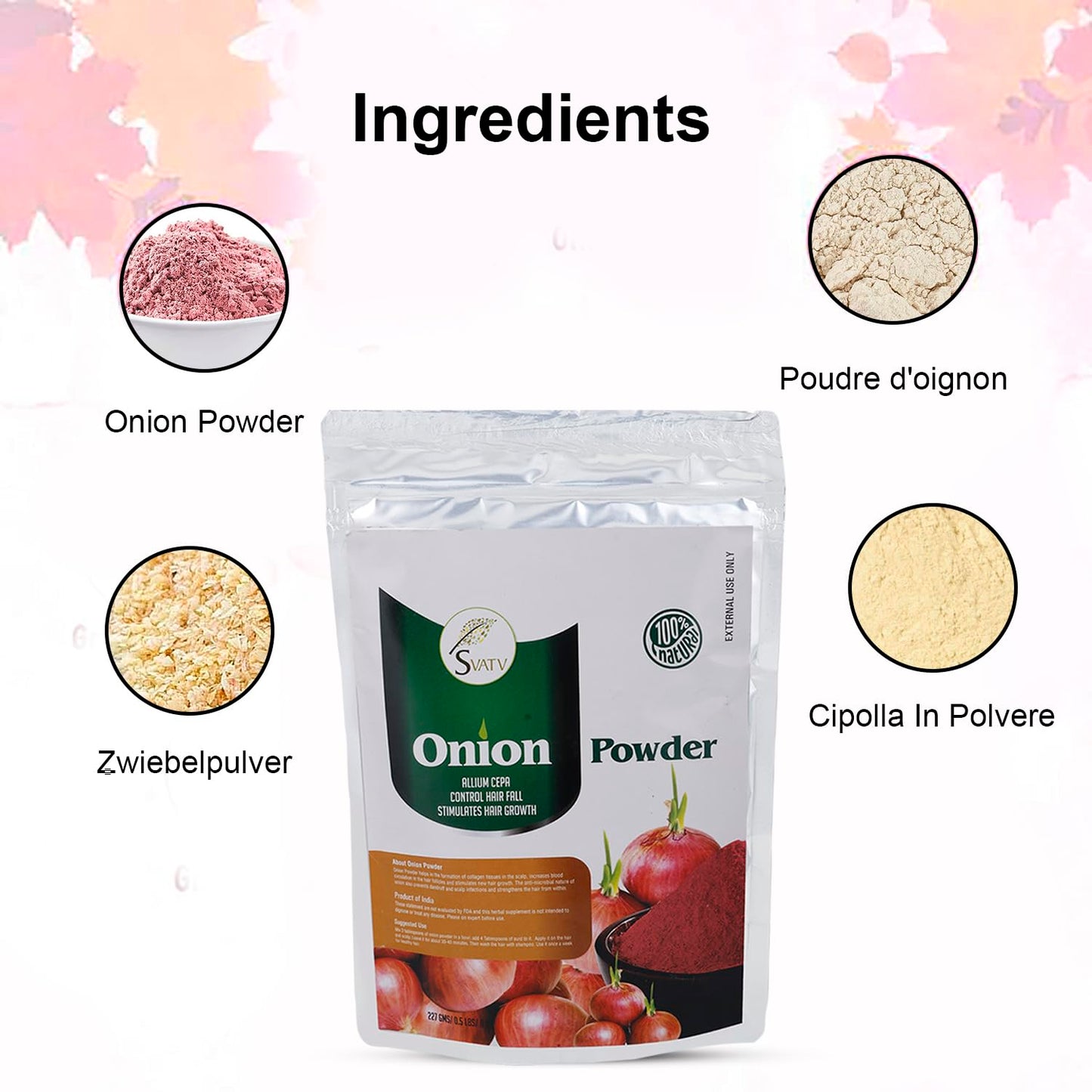 SVATV Onion Powder | Allium Cepa | Soothes Hair Scalp | Stimulates New Hair Growth | Size - 227g, Half Pound, 8oz