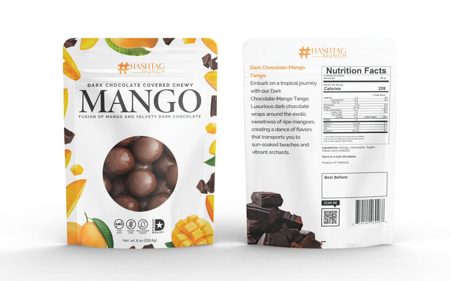 Premium Dark Chocolate Covered Ripe Juicy Wild Mango Balls Candy 8-Oz Bag Healthy Sweet Snack Made With Real Natural Fruit, Simp