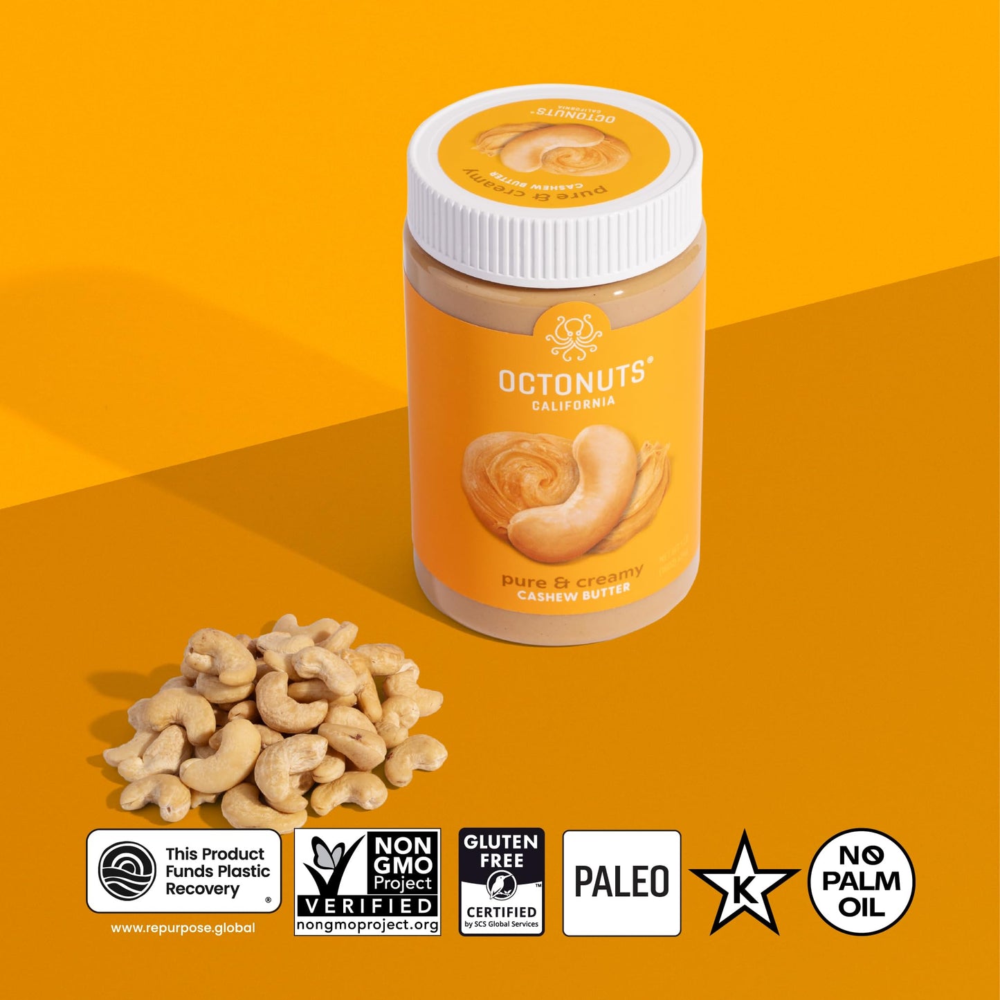 OCTONUTS Dry Roasted Pure Cashew Nut Butter, Gluten Free, Vegan, Kosher, Paleo, Non-GMO, 16 Ounce (Pack of 1)