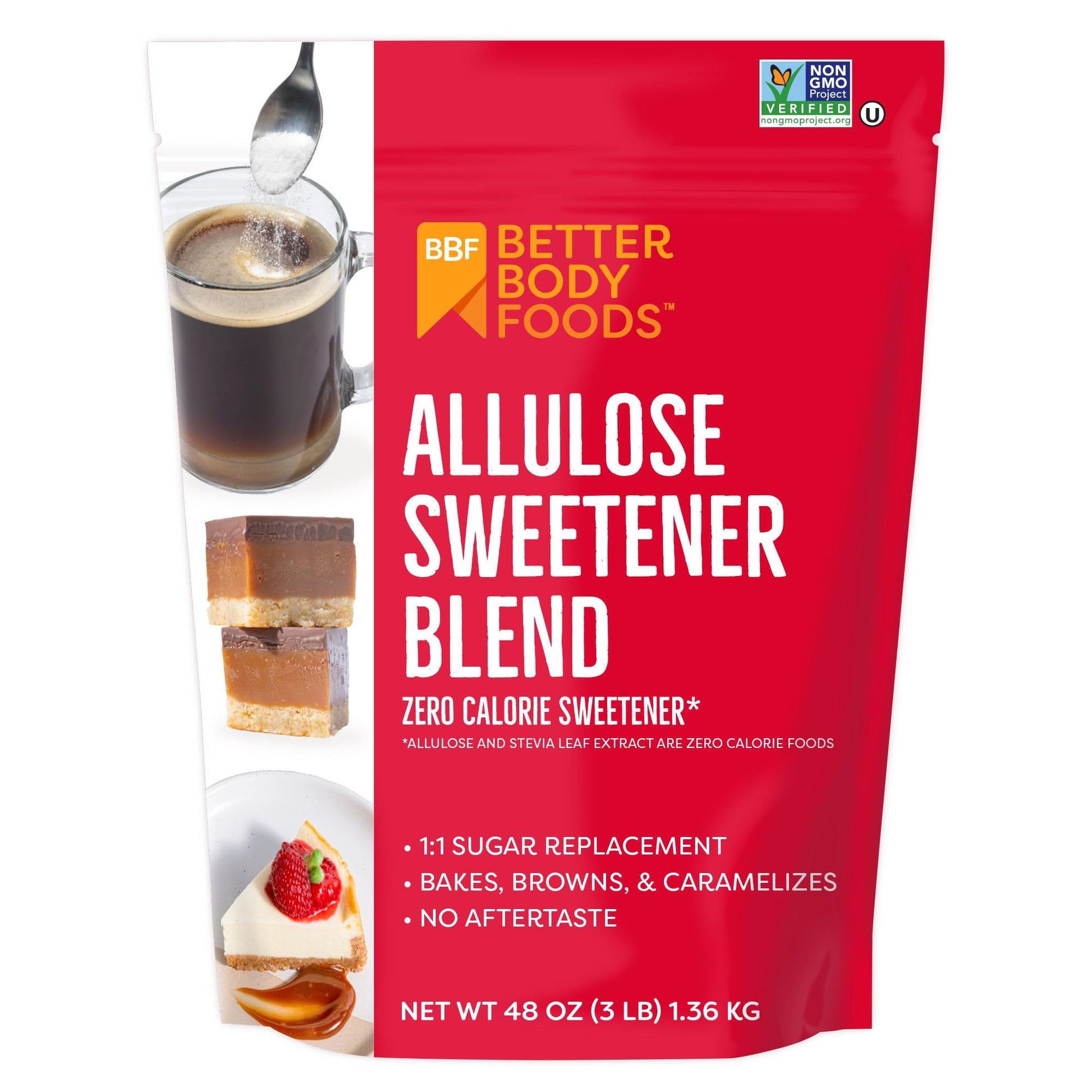 BetterBody Foods Allulose Sweetener - Zero Calorie, Non-GMO, Gluten-Free, 3 LB Bag, 1:1 Sugar Replacement for Baking and Caramelizing