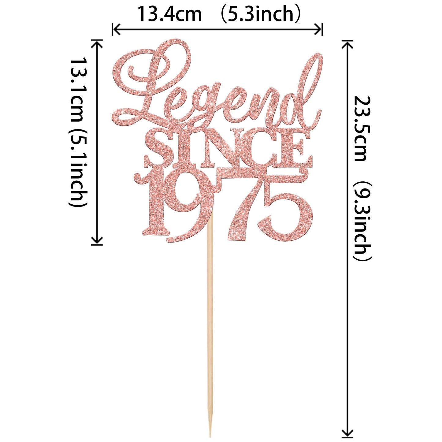 Rssta i Cake Topper Glitter Legend Since 1975, Rose Gold, Model XM310, for 50th Birthday and Anniversary Celebrations