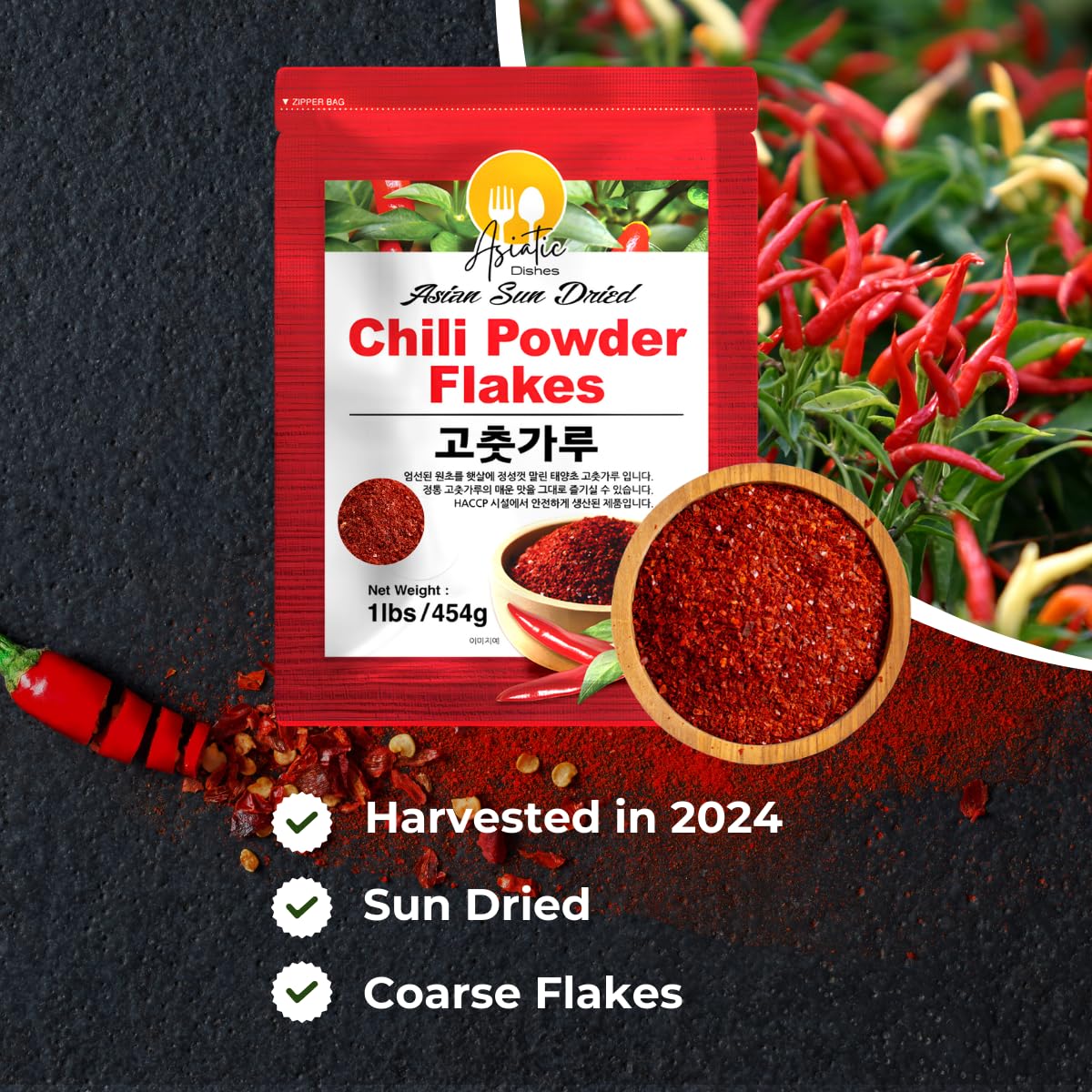 Premium Gochugaru Korean Red Pepper Flakes - 100% Asian Sun-Dried Chili Flake For Kimchi, Stews, And Versatile Cooking - 1Lb Pac