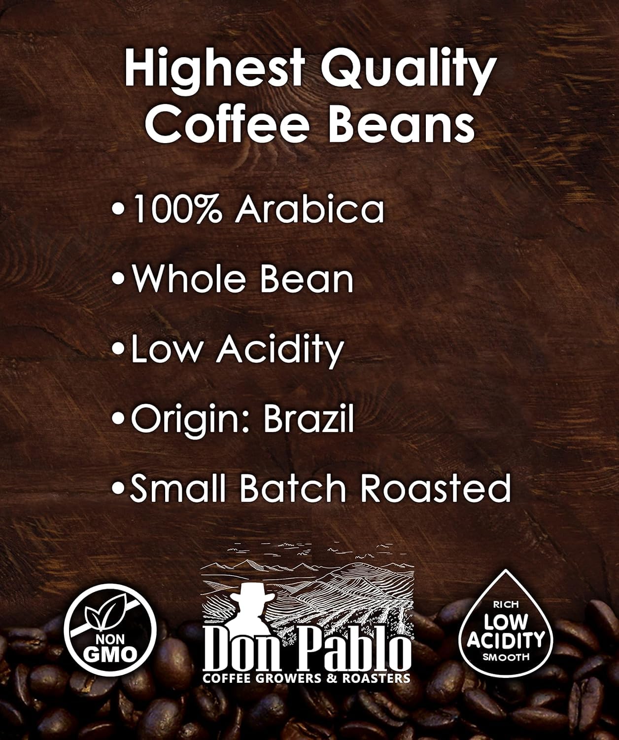 5Lb Don Pablo Gourmet Coffee - Brazil Cerrado - Medium Dark Roast - Whole Bean Coffee - 100% Arabica Beans - Low Acidity And Non