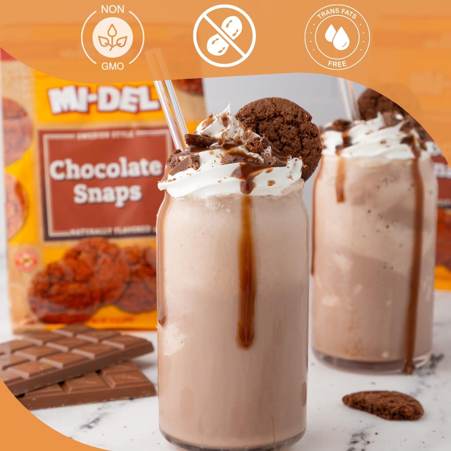 Mi-Del Chocolate Snaps Cookies - Crunchy Chocolate Cookies - Non-Gmo Certified, 0G Trans Fat, Healthy Cookies (Pack Of 8)