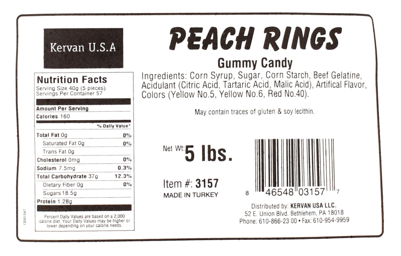 Kervan Peach Rings Gummy Candy - Soft & Sour, 5 lbs Bulk for Kids & Parties
