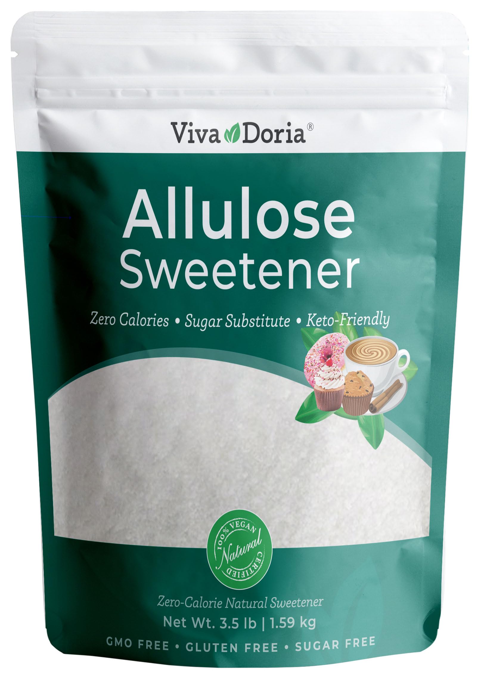 Viva Doria Allulose Sweetener, 3.5 lb (1.59 kg) | Zero Calorie Sugar Substitute | Great for Coffee, Tea, Cooking and Baking | Ke