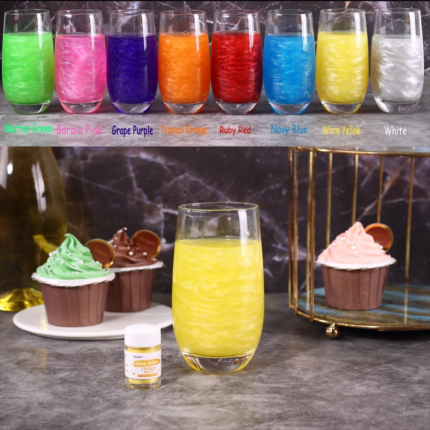 Yellow Edible Glitter For Cocktails, Sujoygar 4G Luster Dust Edible Drink Glitter Shimmer Powder For Cake Decorating Baking Fond