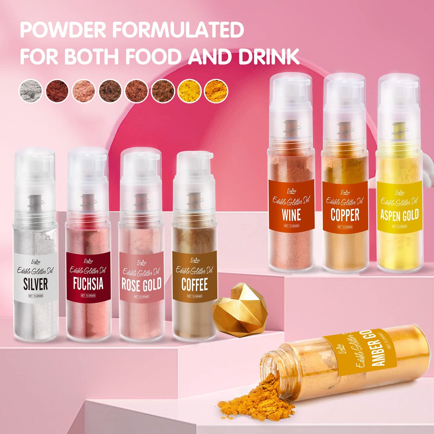 Limino Edible Glitter Spray - 10g Metallic Food Grade Luster Dust for Baking and Decorating - Amber Gold