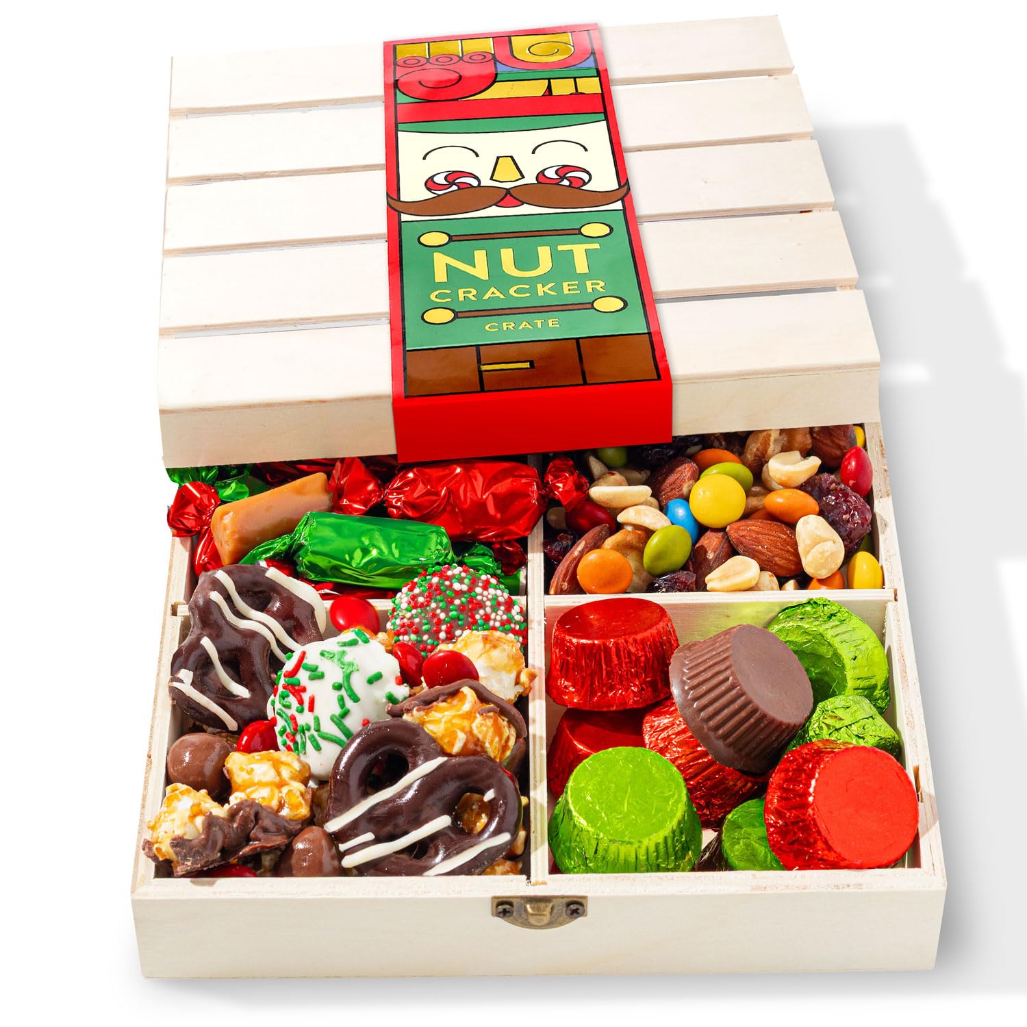 Christmas Gift Basket, Holiday Gourmet  - Variety Snack Crate- Candy Tray Food Assortment Idea- For Women, Men, Family 4 Section- Bonnie And Pop
