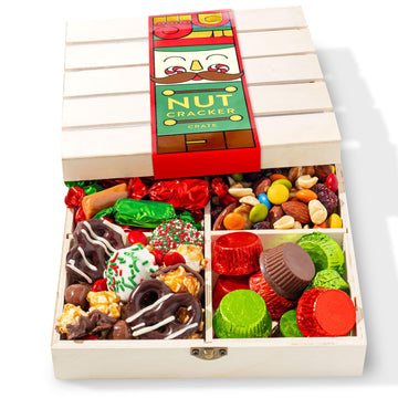 Christmas Gift Basket, Holiday Gourmet  - Variety Snack Crate- Candy Tray Food Assortment Idea- For Women, Men, Family 4 Section- Bonnie And Pop
