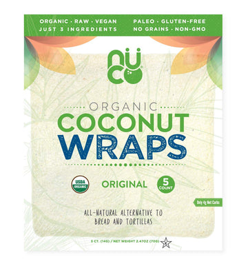NUCO Certified ORGANIC Paleo Gluten Free Vegan Coconut Wraps, 5 Wraps, 2.47 oz