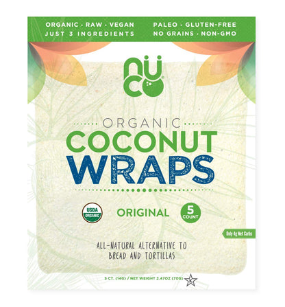 Nuco Certified Organic Paleo Gluten Free Vegan Coconut Wraps, 5 Count (One Pack Of Five Wraps)