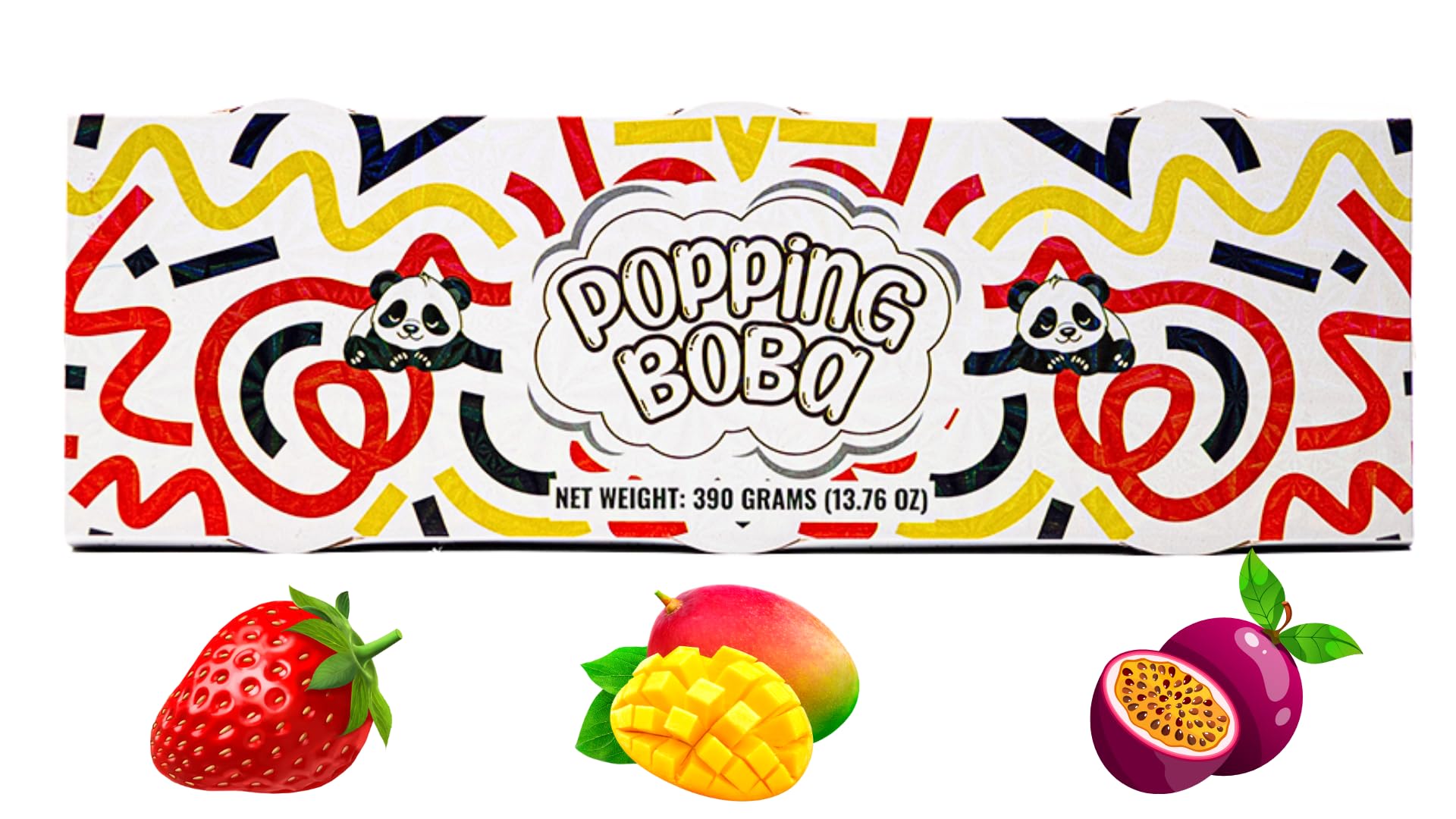 Panda Products Popping Boba Pearls - 3-Flavor Party Kit (Strawberry, Mango, Passion Fruit) - 390g Total - Bursting Boba for Bubb