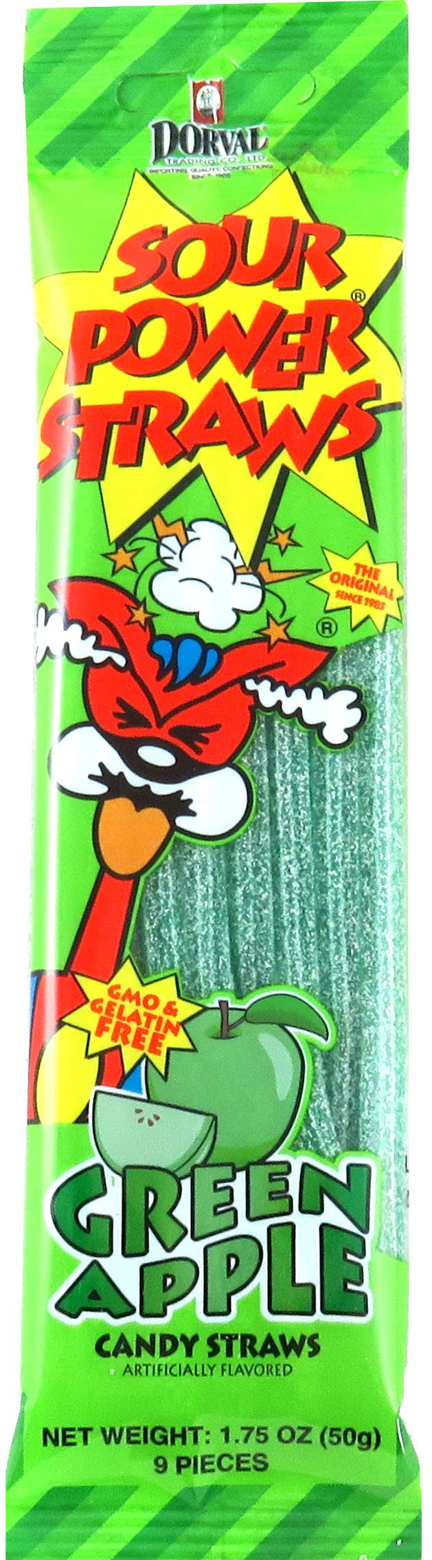 Sour Power Candy Straws, Green Apple, 1.75 Oz (Pack Of 24)