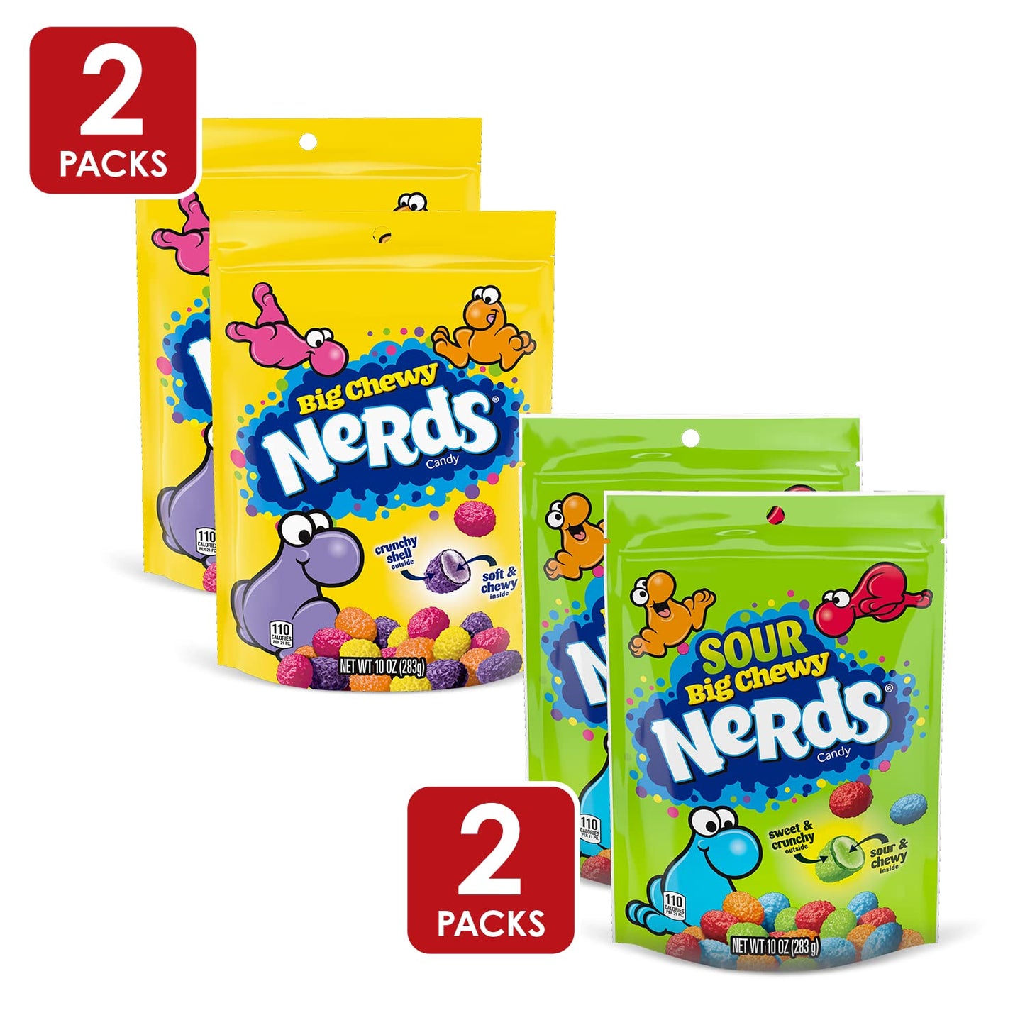 NERDS Big Chewy & Sour Big Chewy Candy Variety Pack | Individually Packaged, Reclosable Bags of Candy | Bulk Candy | Pack of 4,