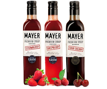 Mayer Strawberry Raspberry Sour Cherry Syrups, 16.9 Fl Oz (Pack of 3), Vegan, Gluten Free, No Artificial Additives