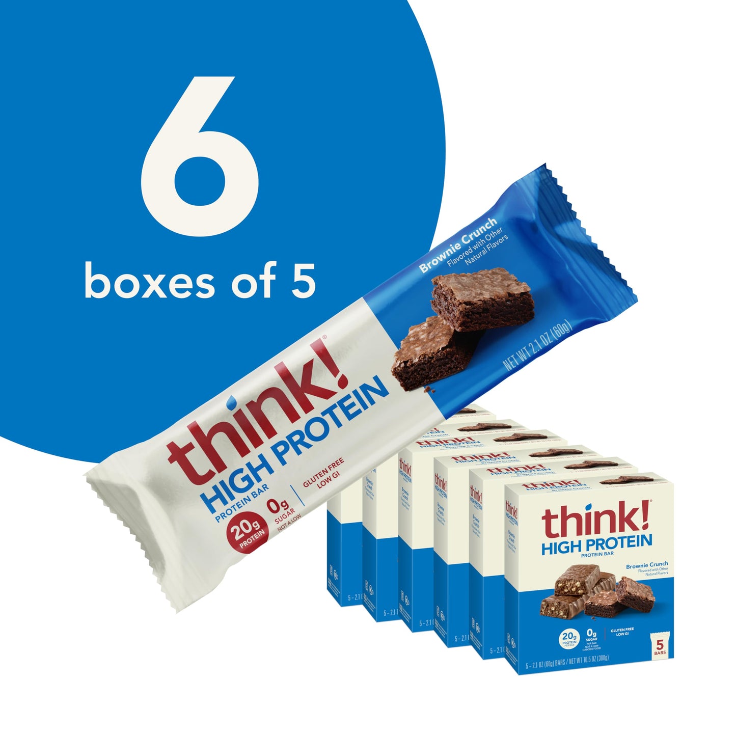think! Protein Bars, High Protein Snacks, Gluten Free, Kosher Friendly, Brownie Crunch, Nutrition Bars, 2.1 Oz per Bar, 30 Count