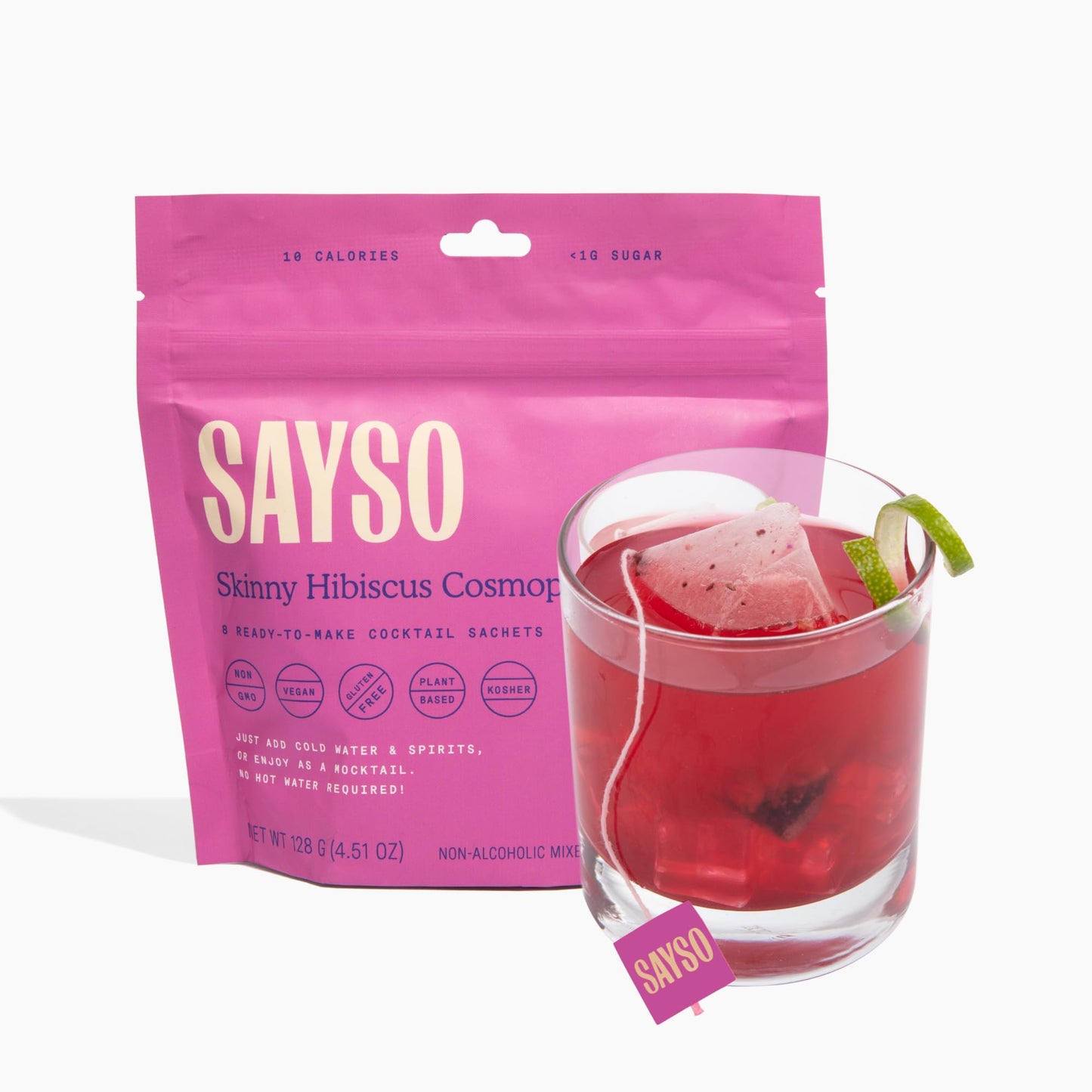 SAYSO Skinny Hibiscus Cosmo Craft Cocktail Tea Bag | Vegan, Non-GMO | 8 Count