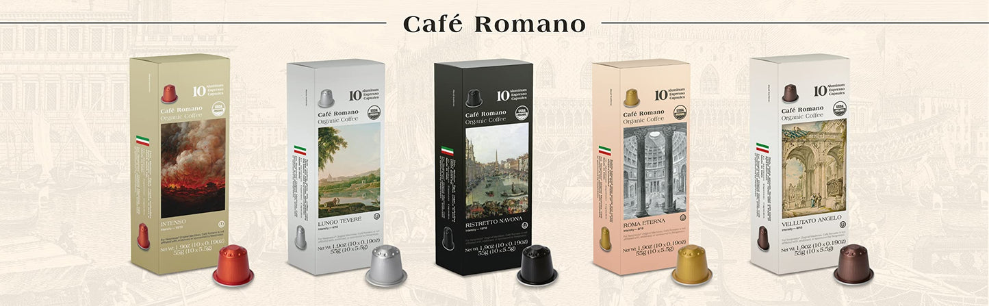 Café Romano Organic Espresso Pods for Nespresso Original Machine, Variety Pack, 100 Count