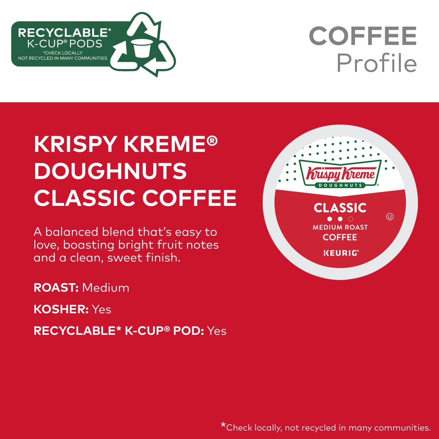 Krispy Kreme Classic Keurig Single-Serve K-Cup Pods, Medium Roast Coffee, 60 Count (6 Packs Of 10)