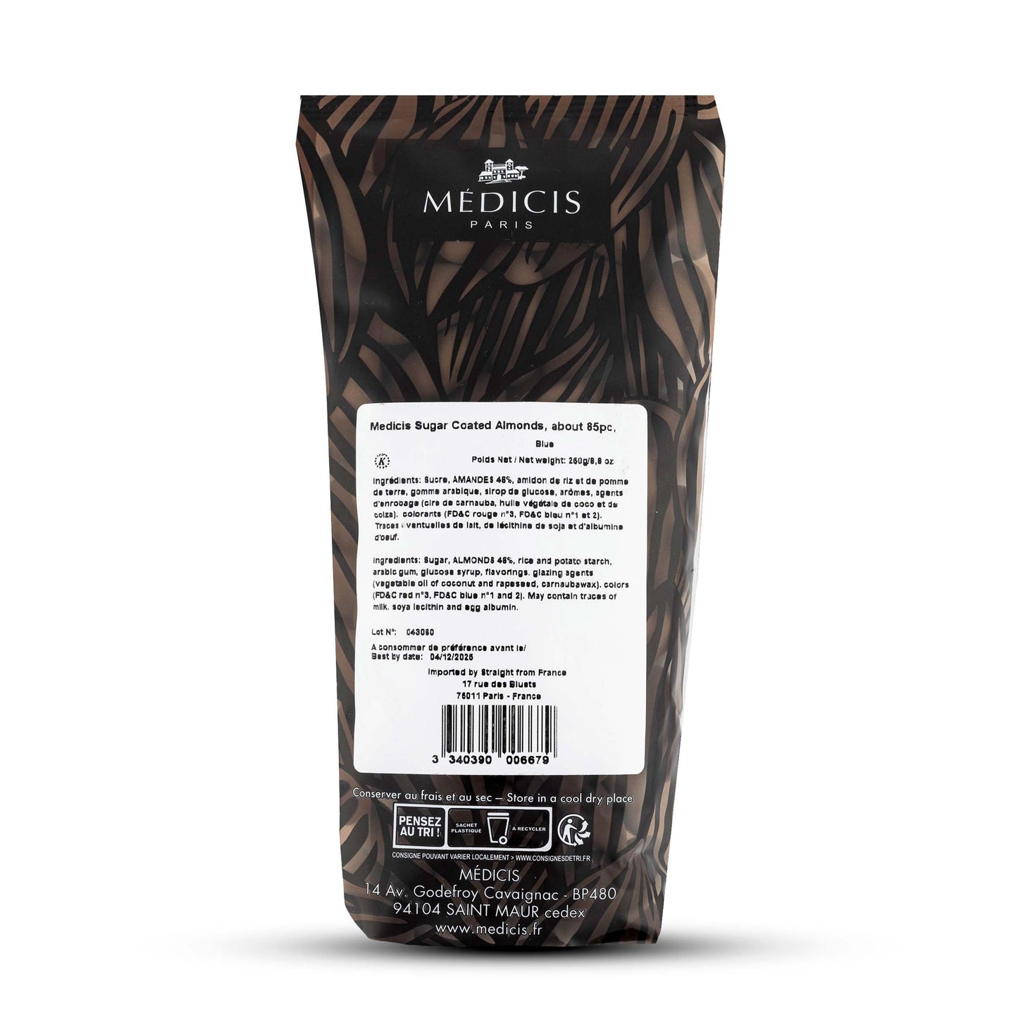 Medicis Enhanced Candied Almond Dragees (French Jordan Almonds) Sugar Coated Candies Ideal As A Party Favor For Weddings And Baby Showers, 75 Count Bag 8.8Oz, Blue