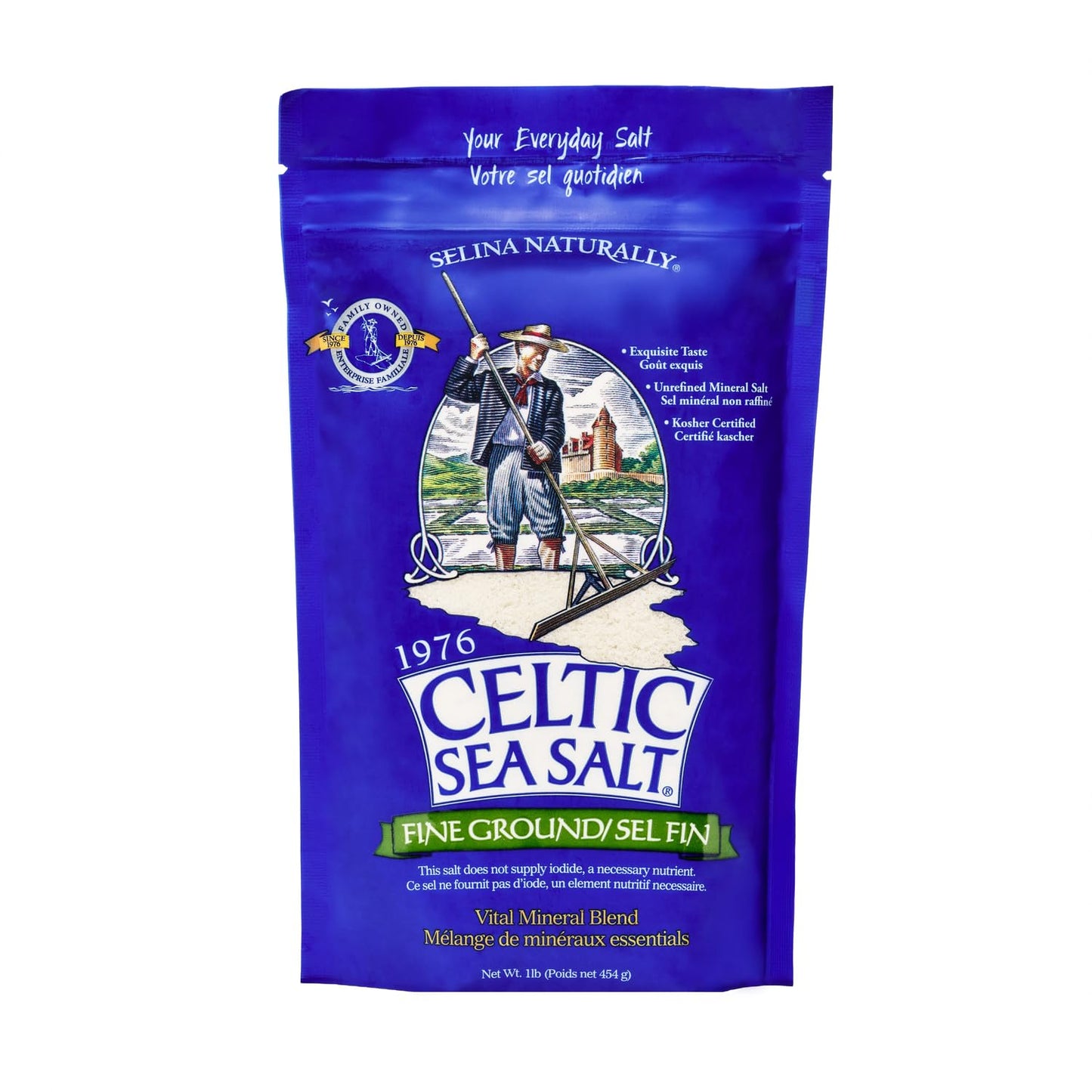 Fine Ground Celtic Sea Salt - 16 Ounce (Pack of 1) Resealable Bag of Nutritious, Classic Sea Salt, Great for Cooking, Baking, Pi