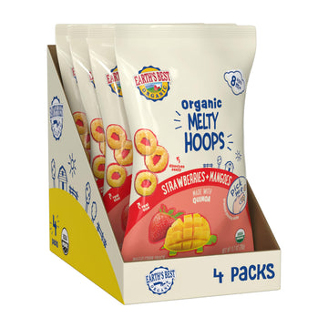 Earths Best Organic Melty Hoops, Bite-Sized Snacks For Babies 8 Months And Up, Strawberry And Mango, 0.70 Ounce Bags (Pack Of 4)