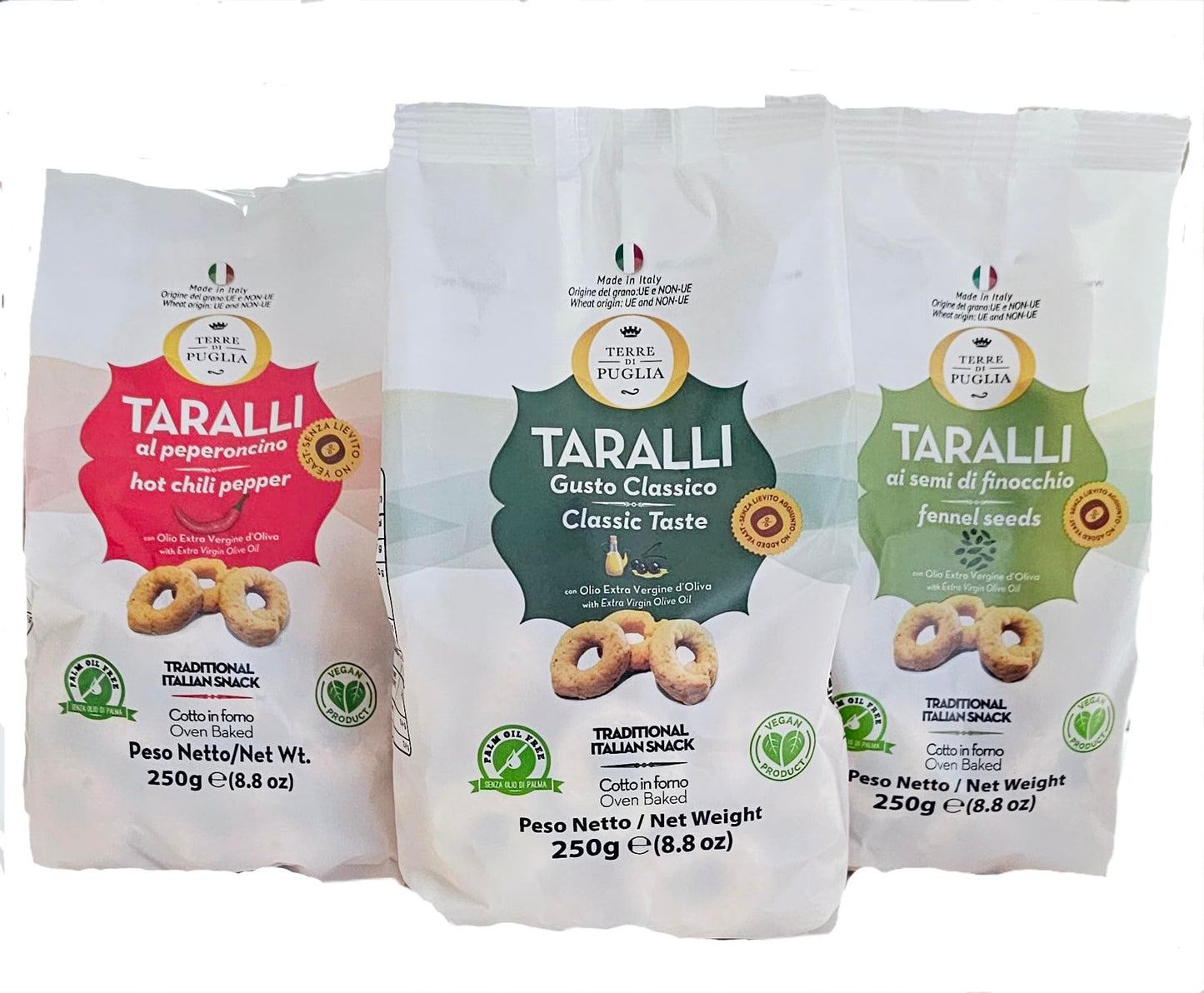 Generic Terre Di Puglia Trio Taralli Snacks with Olive Oil, Fennel, and Hot Pepper, 8.8oz (Pack of 3)