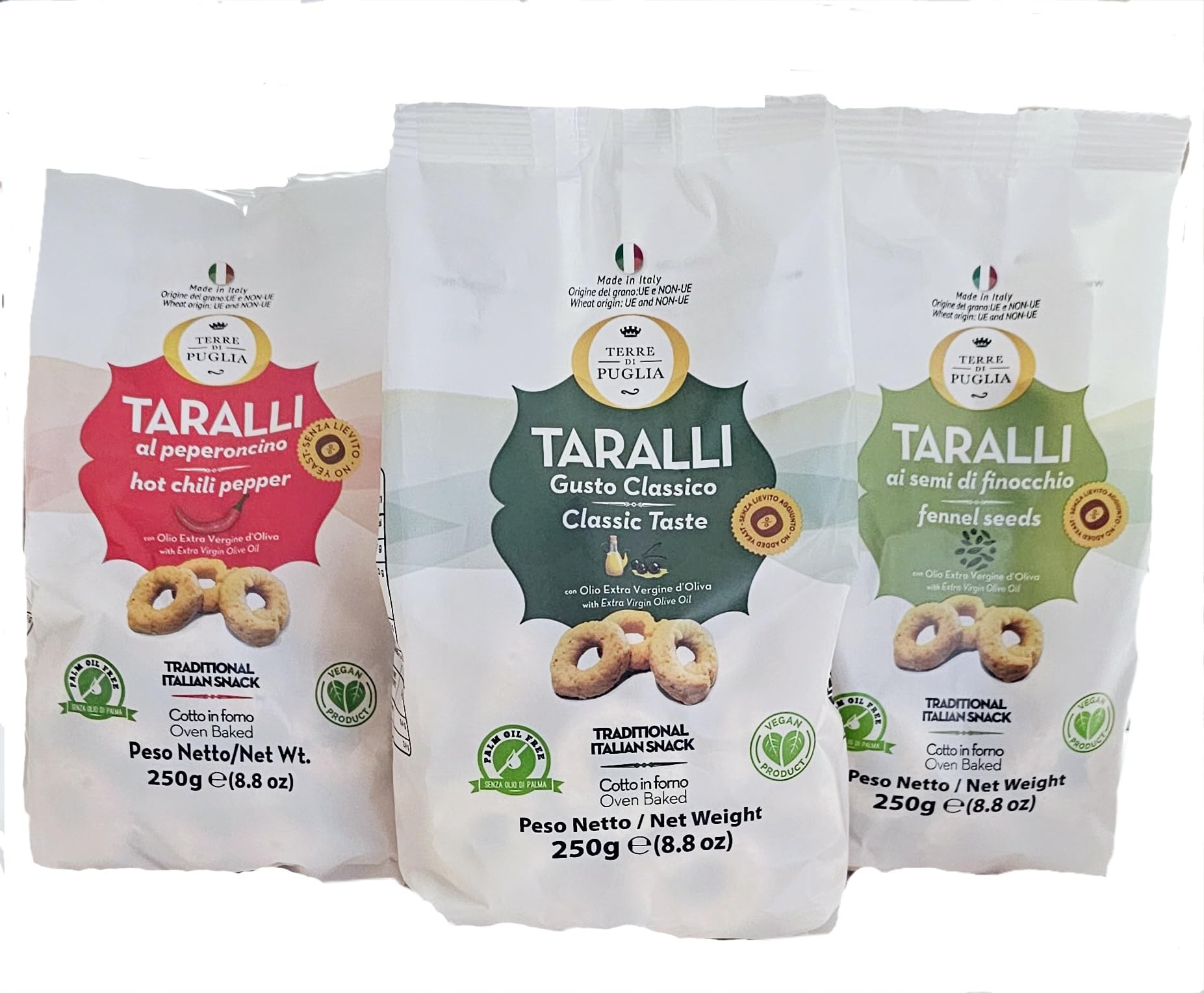 Generic Terre Di Puglia Trio Taralli Snacks with Olive Oil, Fennel, and Hot Pepper, 8.8oz (Pack of 3)