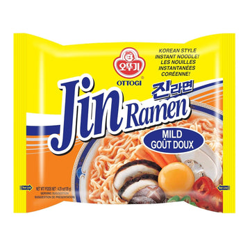 Ottogi Jin Ramen Mild Flavor, Authentic Korean Instant Noodle, Genuine Korean Ramen Soup Mix, Savory & Rich Gourmet Ramen 4.23Oz X 4 Pack