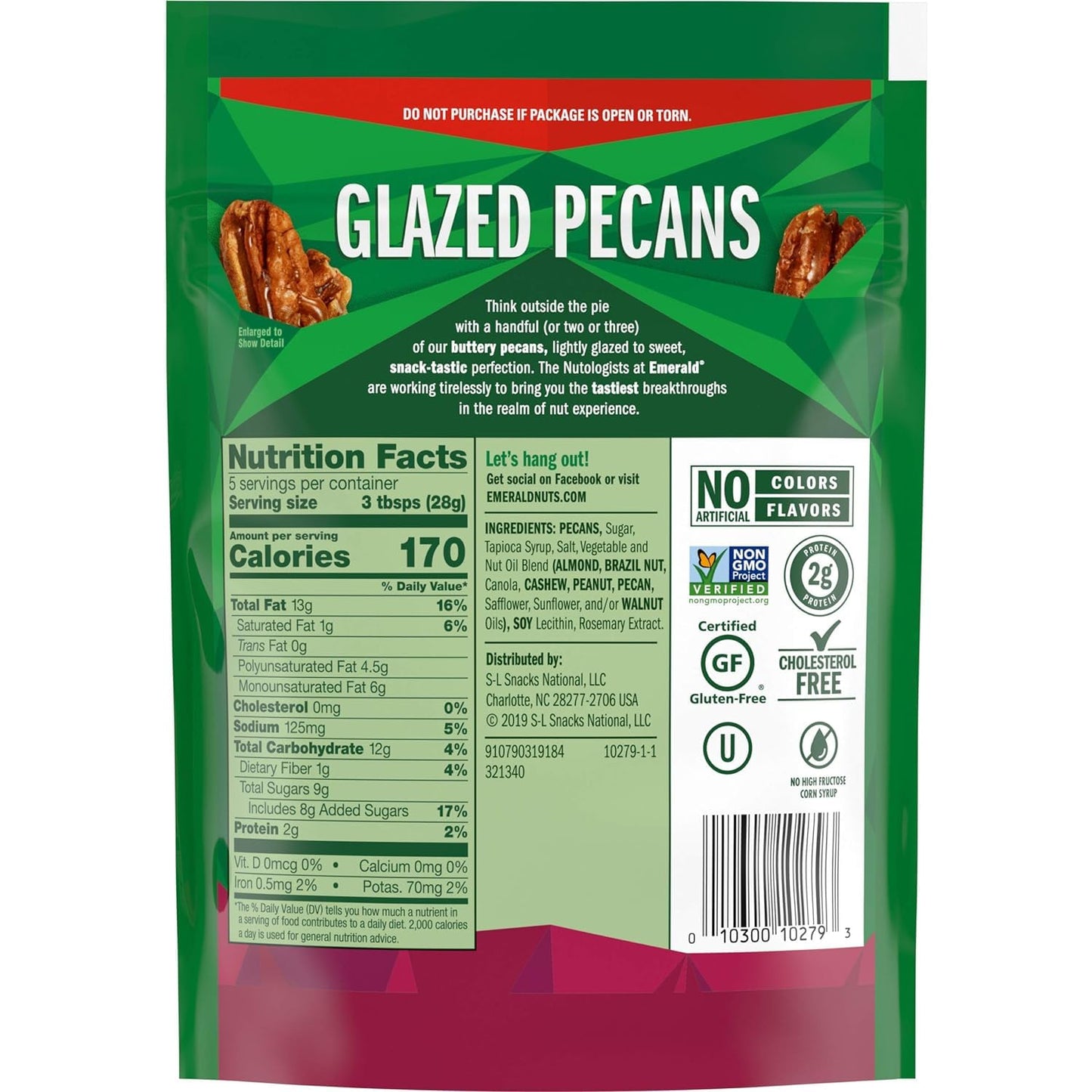 Emerald Glazed Pecans, 5 Ounce (Pack of 3) - Sweet and Crunchy Snack Nuts