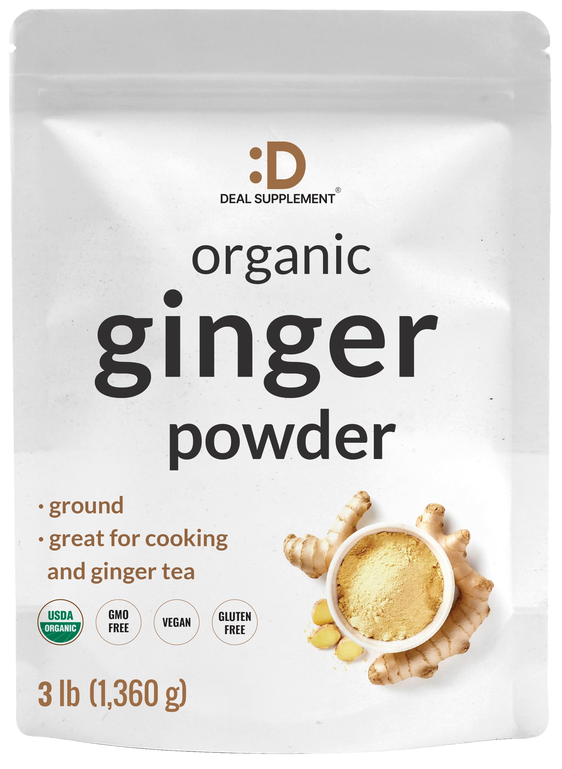 DEAL SUPPLEMENT Organic Ginger Powder, Finely Ground, 3lbs, Non-GMO, Indian Origin