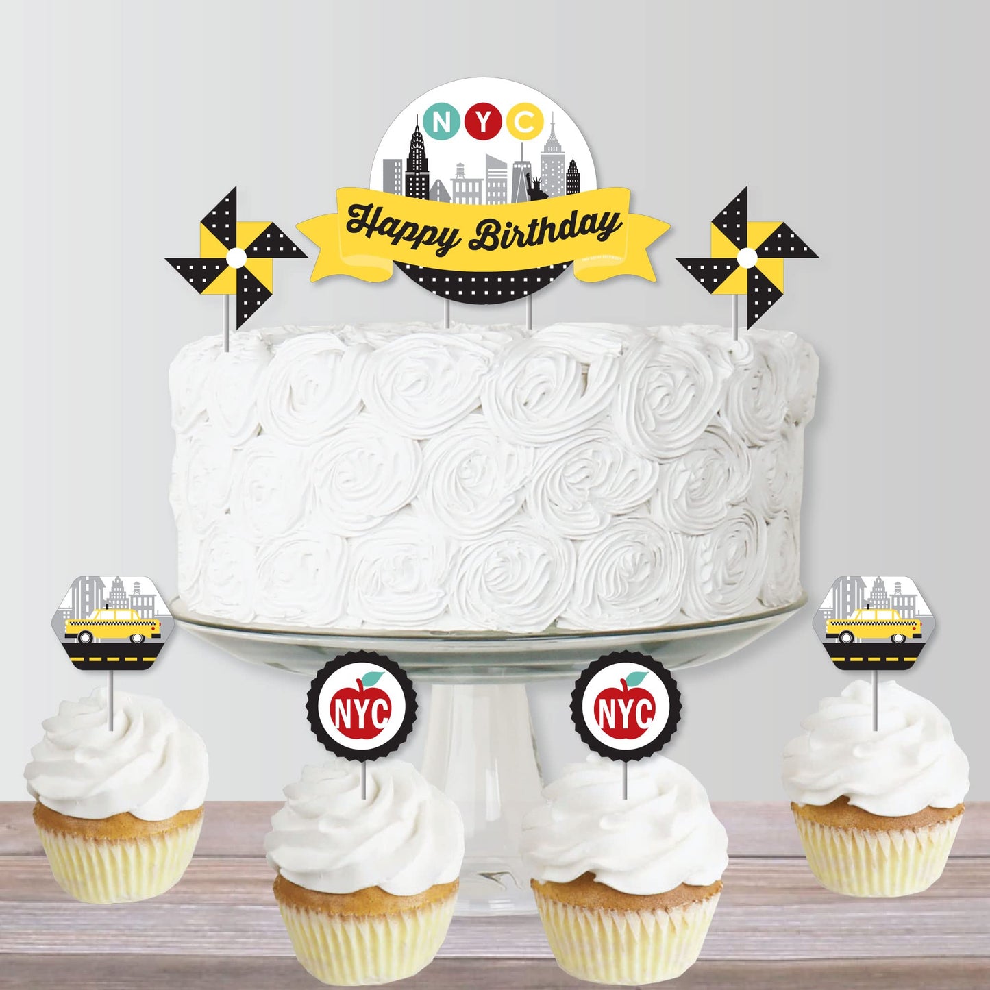 Big Dot Of Happiness Nyc Cityscape - New York City Birthday Party Cake Decorating Kit - Happy Birthday Cake Topper Set - 11 Piec