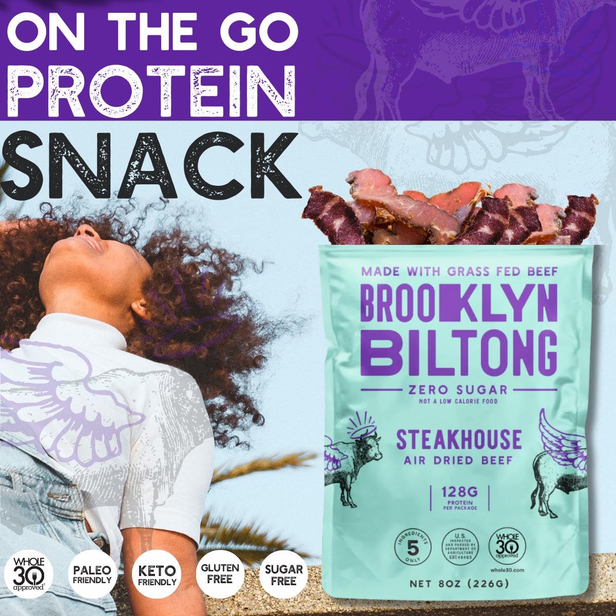 Brooklyn Biltong Air Dried Grass Fed Beef Snack, South African Beef Jerky (8 Oz, Pack Of 1) - Whole30 Approved, Paleo, Keto, Glu