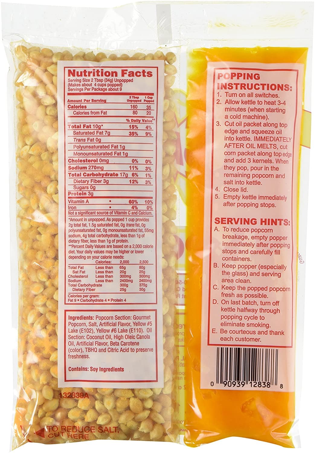 Perfectware 8oz Popcorn Portion Packs Popcorn Bags, PW-Popcorn8oz-W-Bags-131, 8oz-Pack of 6ct w/Bags