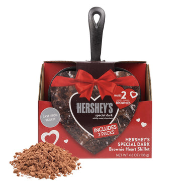 Valentines Heart Cast Iron Skillet with Hersheys Special Dark Brownie Mix, Instructions Included, Gourmet Dessert Gift, 4.8 Ounc